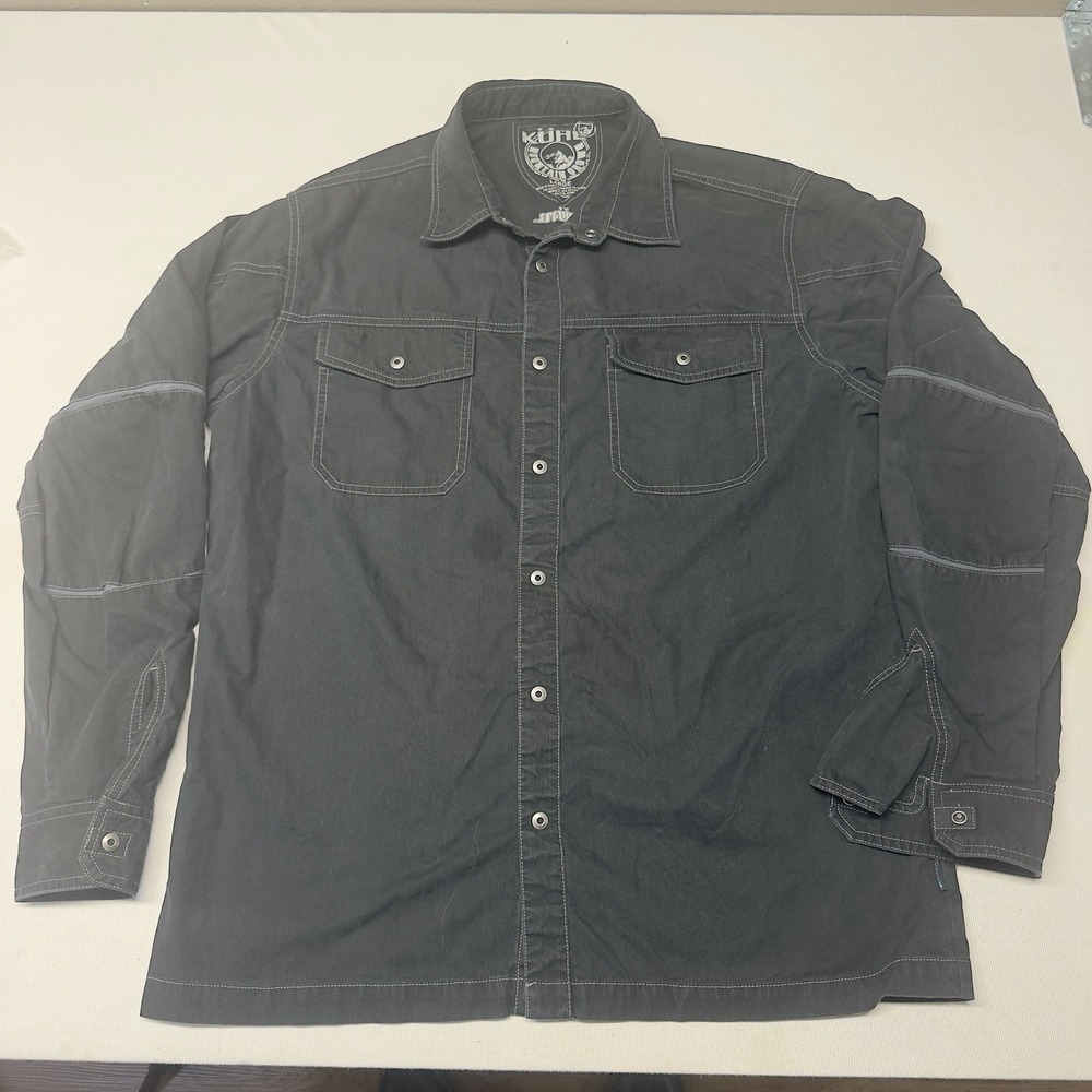 Kuhl Men's Flakjak Black Long Sleeve Button Up Shirt Large L Hiking Outdoors